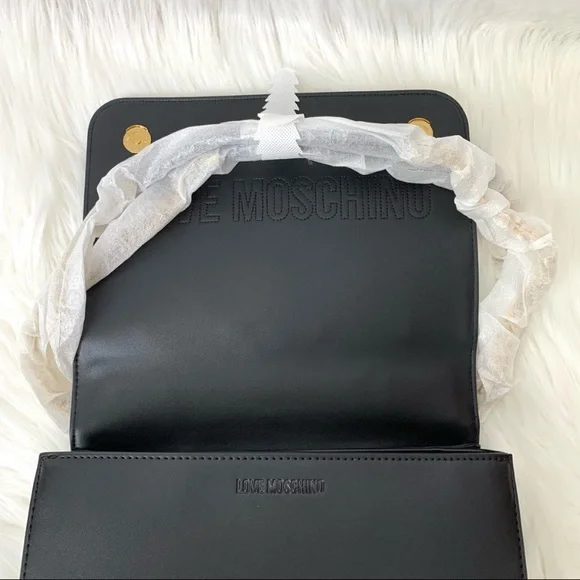 LOVE Moschino Borsa PU Nero Vegan Leather Studded Black Crossbody Bag NWT - Picture 14 of 15